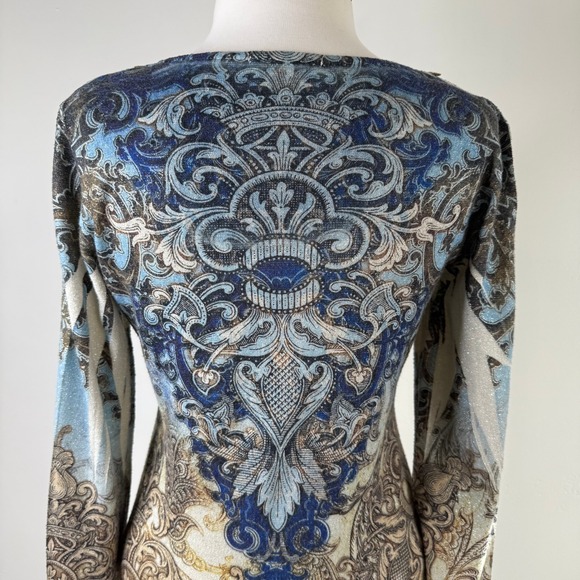 Embellished Baroque Lurex Top Dressbarn Petite Medium Boho Y2K Glam Art Nouveau - Picture 9 of 14